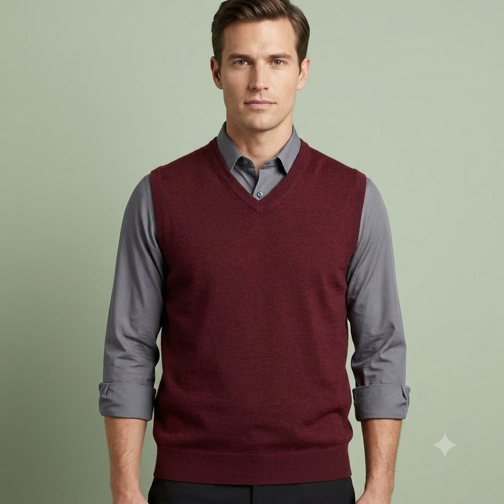 Bloomingdales Mens Store Sweater Vest Xl Burgundy 100% Merino Wool
